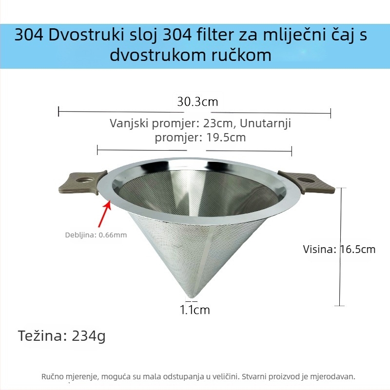 304 nehrđajući čelik konični ultra-fini filter s trostrukom mrežom, dvostruki sloj čajnog cjedila za filtriranje likerâ i vina