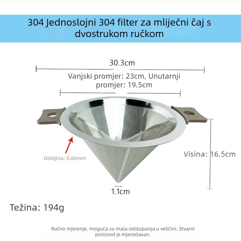 304 nehrđajući čelik konični ultra-fini filter s trostrukom mrežom, dvostruki sloj čajnog cjedila za filtriranje likerâ i vina