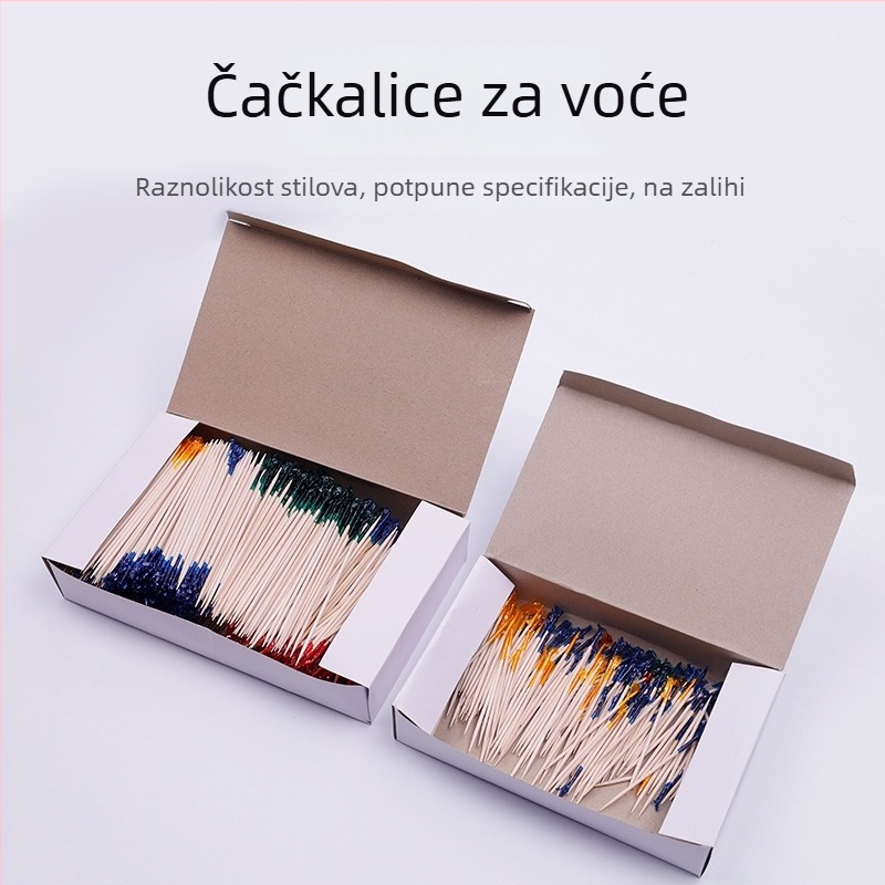 Drvene čačkalice za voće s šarenim cvjetnim dizajnom, moderni minimalistički stil, za koktele, užine i deserte