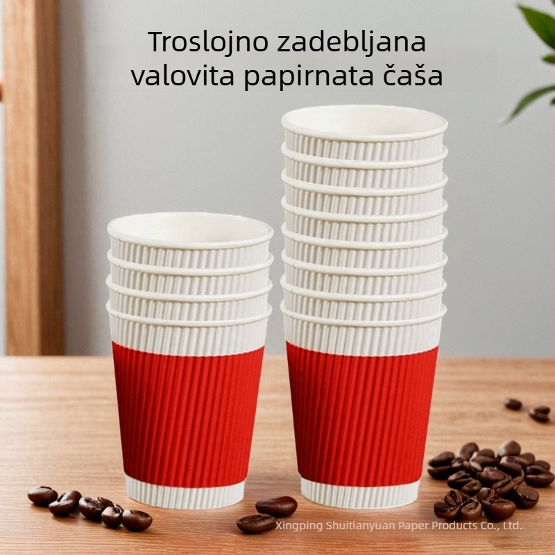 Debeli valoviti papirnati šalice 250 ml, jednokratne za kućnu upotrebu, za kavu i mliječni čaj