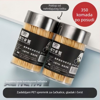 Posuda za čačkalice s čeličnim poklopcem, 350 jednokratnih bambus čačkalica, sigurne za hranu, pogodna za hotele, restorane i kućnu upotrebu, prijenosna