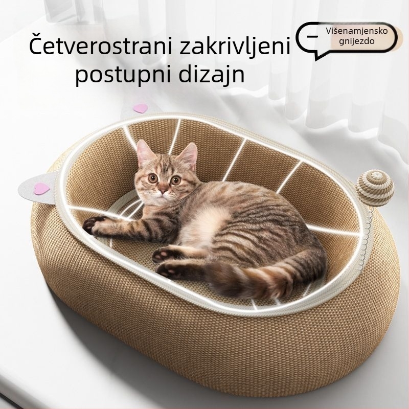 Mačje gnijezdo za sve sezone, sisalo gnijezdo za spavanje, veliko, otporno i bez opadanja dlaka, grebalica