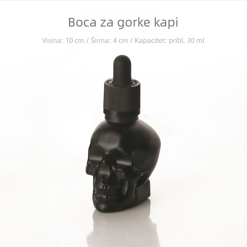 Staklena boca bitters s kapaljkom, dizajn lubanje, za koktele s absintom i lijekovitim likerima