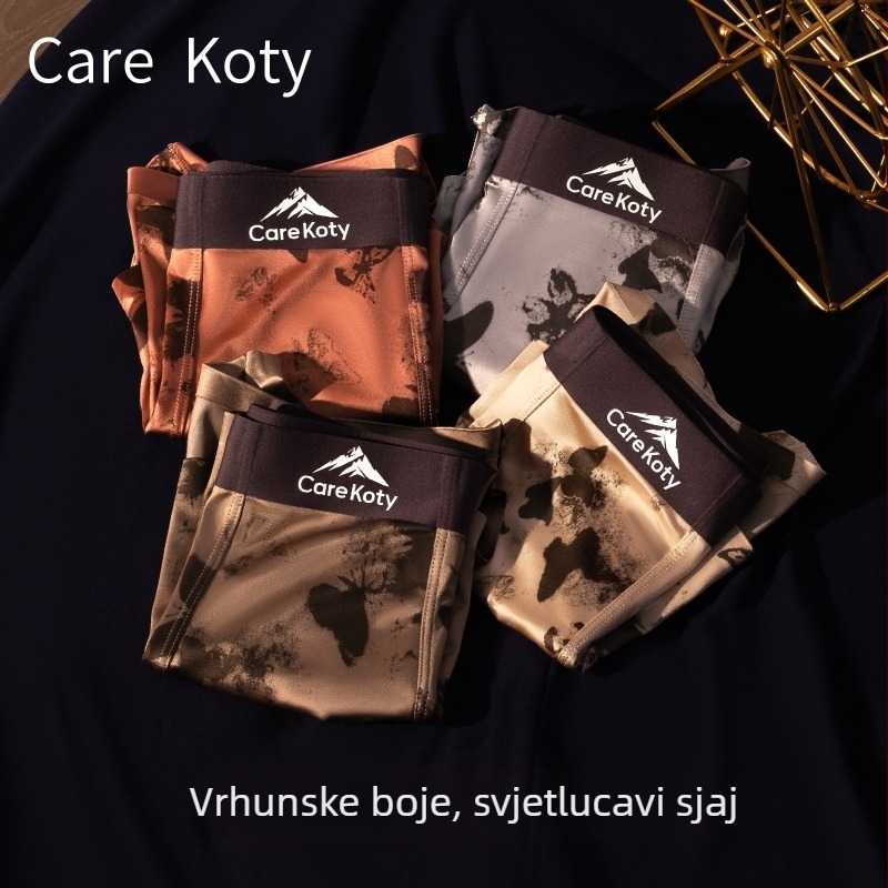 Muške satenske bokserice s motívom leptira u jantarnoj nijansi, tin-stil, lagani luksuz za ljeto – novi model
