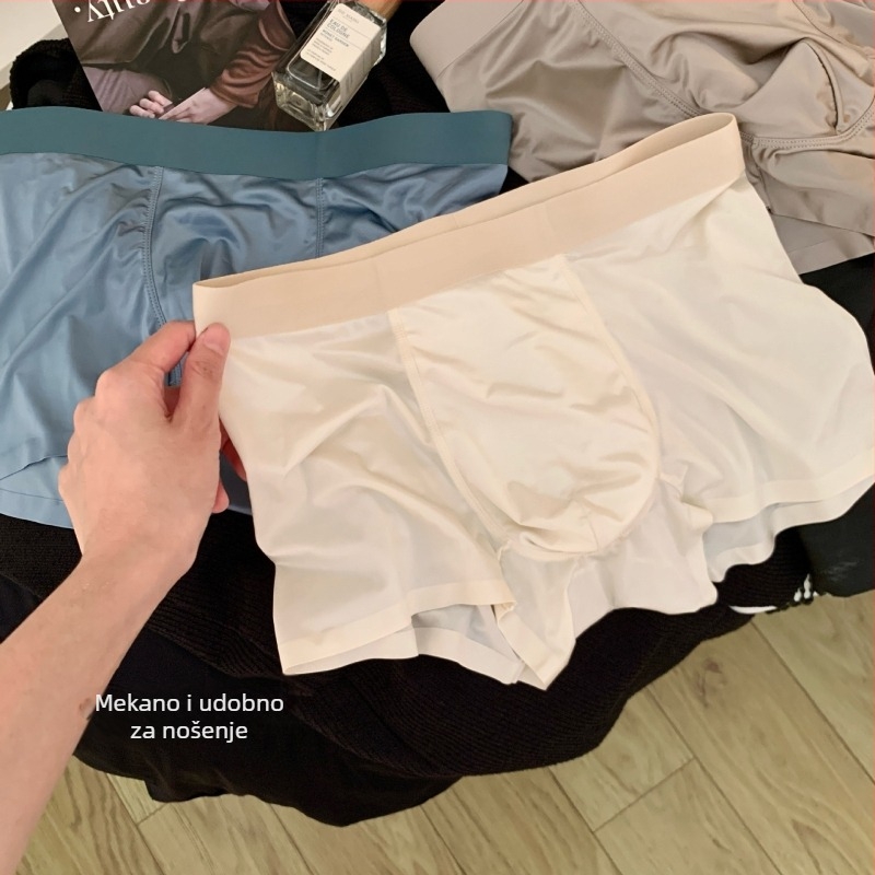 Antibakterijske muške bokserice s osjećajem satena, ice silk, brzo se suše, prozračnost, srednji pojas