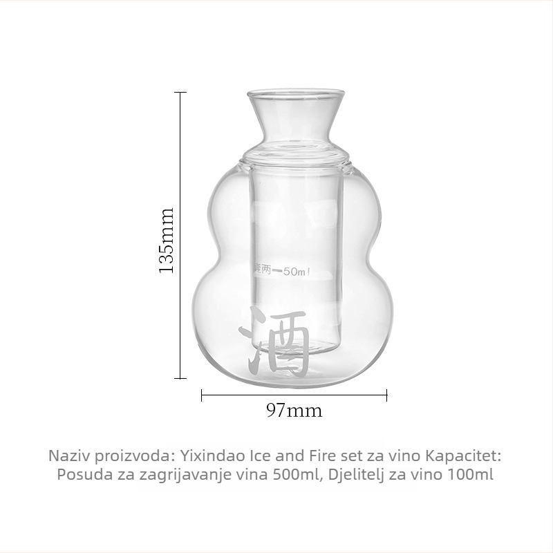 Stakleni set za grijanje vina – posuda i čaša