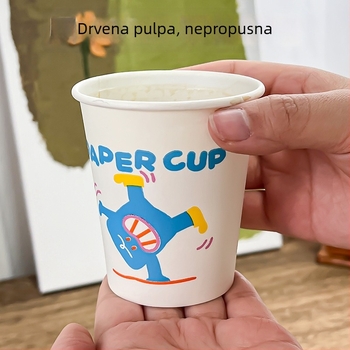 Jednokratna laminirana papirnata čaša s visećim dizajnom i izvlačnim mehanizmom, karikatura motiv, zaštita od prašine, pogodna za piće