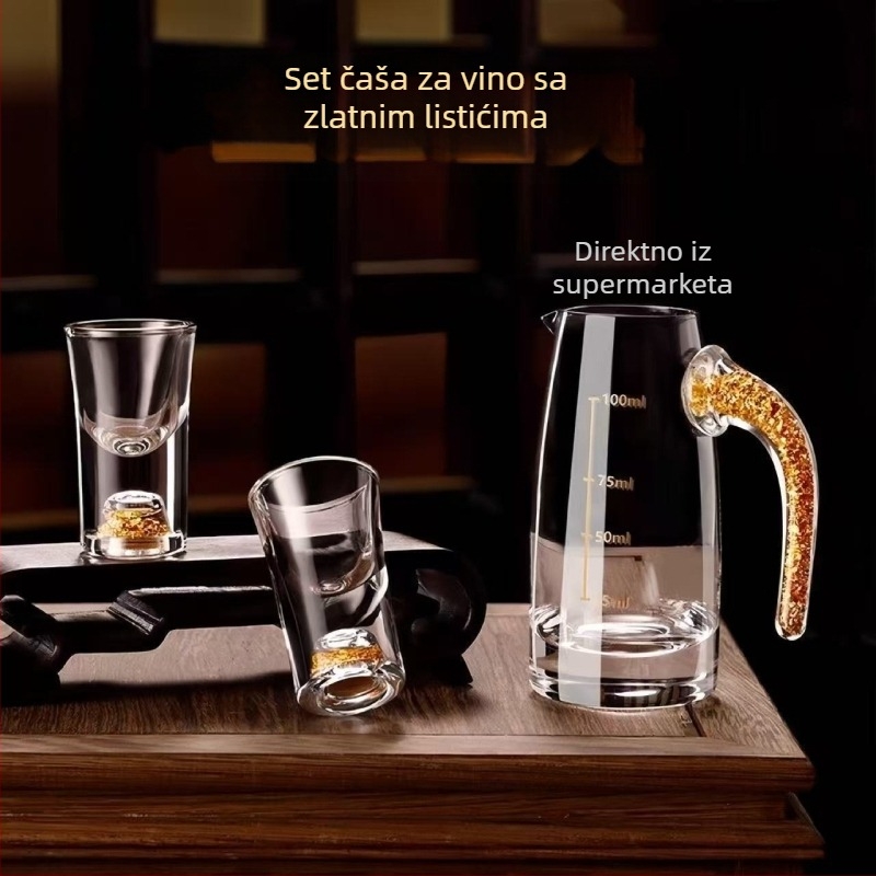 Set kristalnih čaša za žestice sa zlatom folijom, luksuzni retro stil, više od 10 komada, kapacitet 1–100 ml