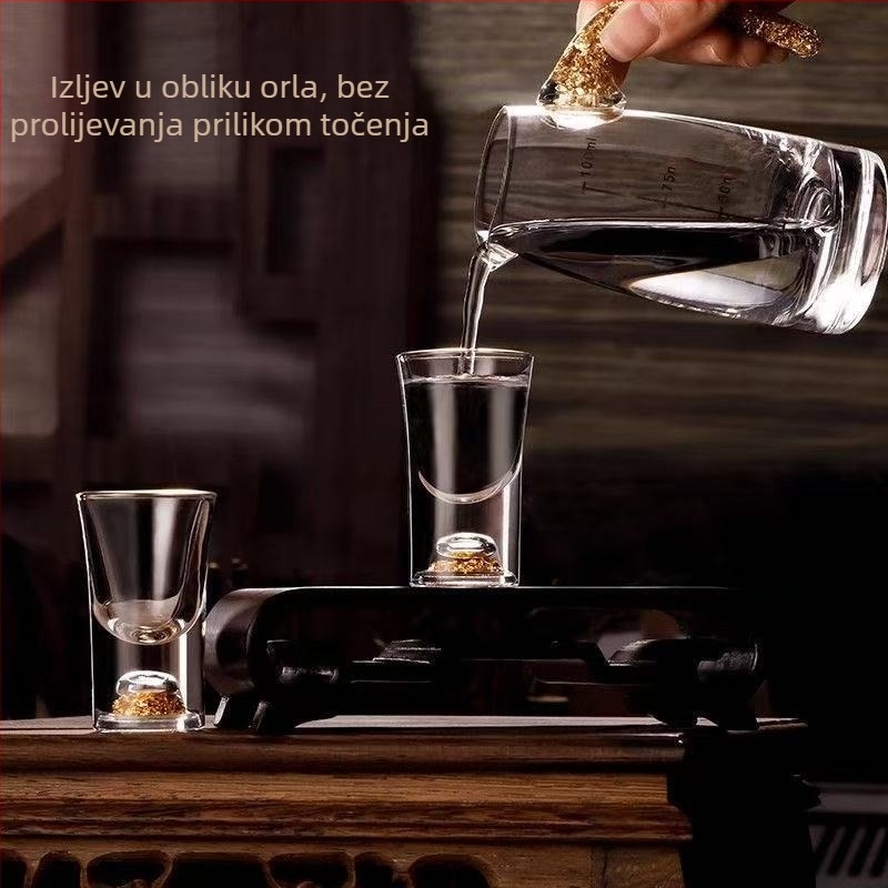 Set kristalnih čaša za žestice sa zlatom folijom, luksuzni retro stil, više od 10 komada, kapacitet 1–100 ml