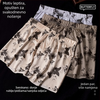 Butterfly Aro muški široki satenski pidžama šortsevi za kuću, luksuzan satén, velika veličina