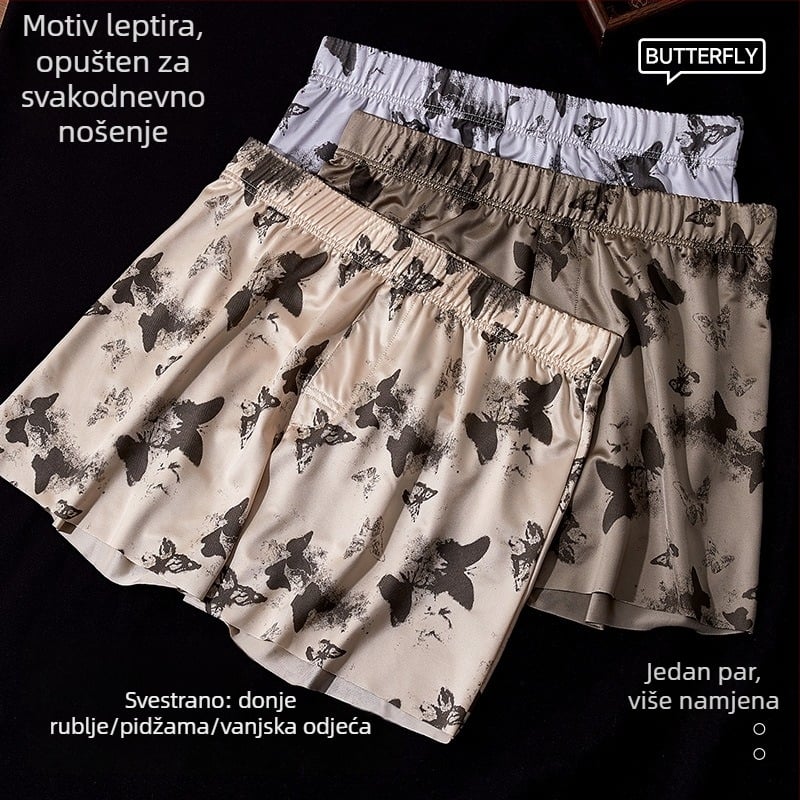 Butterfly Aro muški široki satenski pidžama šortsevi za kuću, luksuzan satén, velika veličina