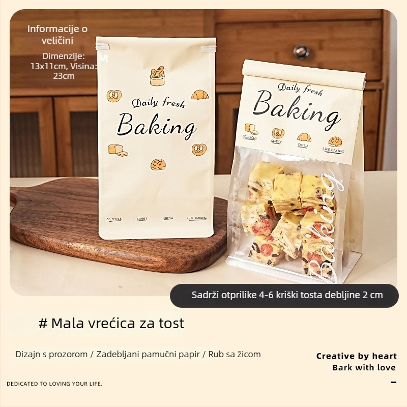 Torba za pakiranje tostova, 450 g, samoljepljiva kraft papirnata vrećica, za slatkiše i hranu, prijenosna ambalaža za kućnu pripremu pečenja