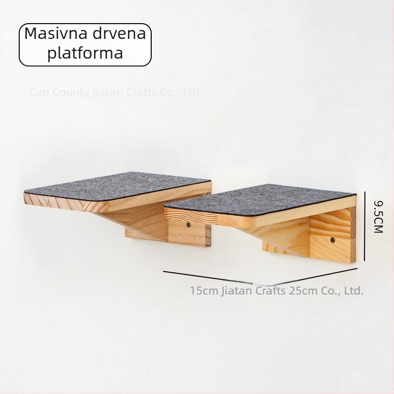 Minimalistički zidni stalak za mačke za penjanje s platformom za skok i čvrstim drvenim mačjim gnijezdom