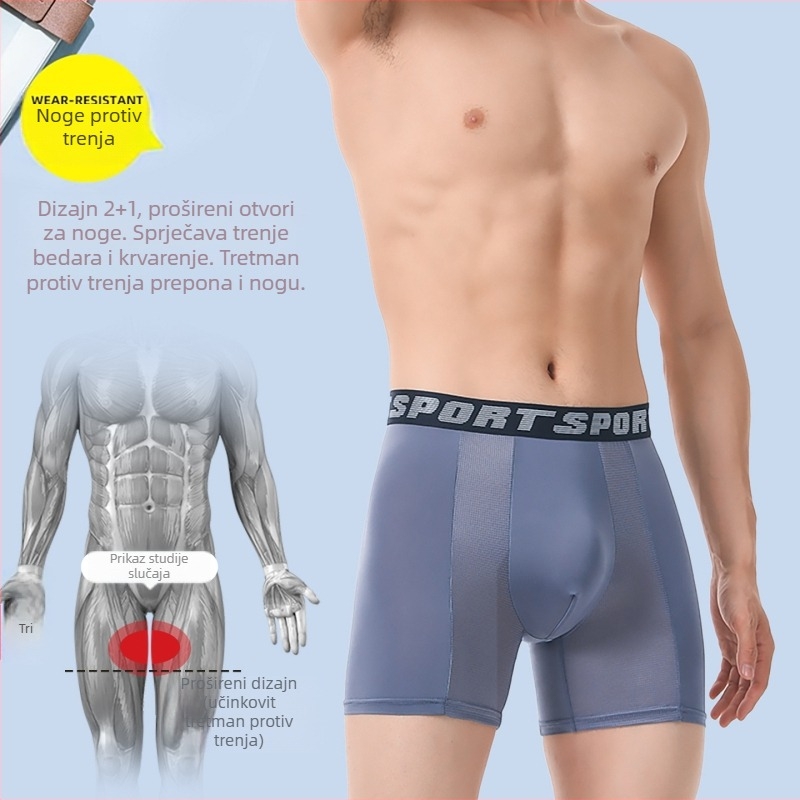 Muške boxerice velikog formata od ledenog svile za sport, s natpisom, produljenom dužinom, antibakterijski predeo, bezšivne boxerice