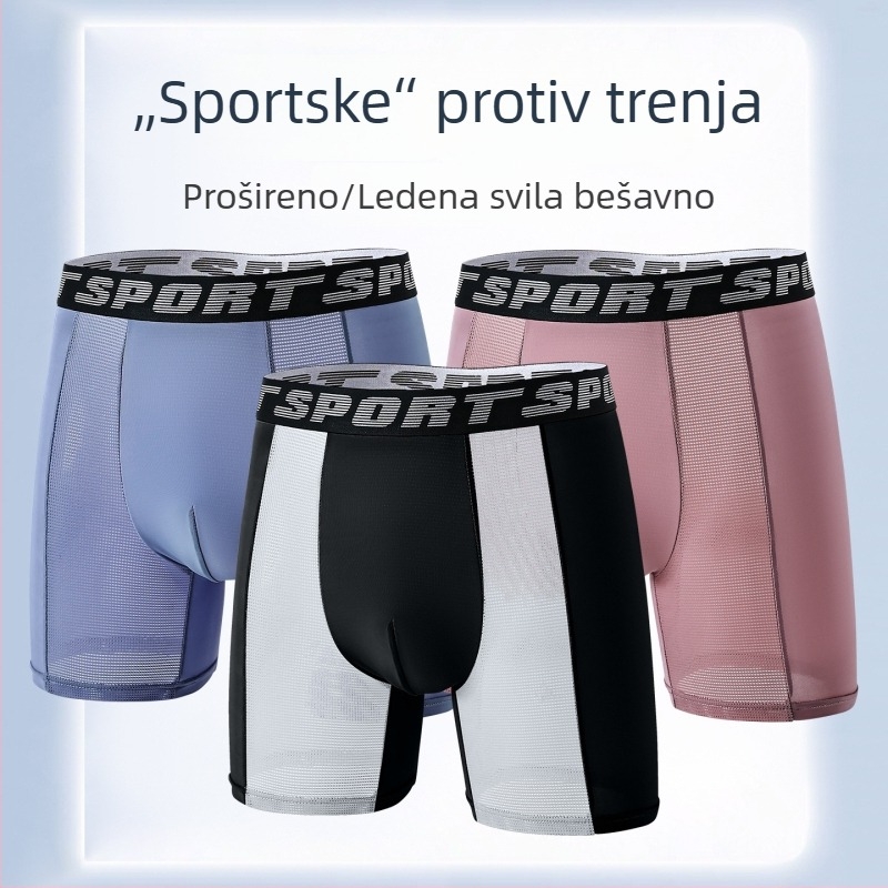 Muške boxerice velikog formata od ledenog svile za sport, s natpisom, produljenom dužinom, antibakterijski predeo, bezšivne boxerice