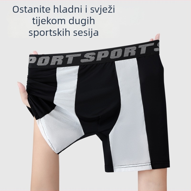 Muške boxerice velikog formata od ledenog svile za sport, s natpisom, produljenom dužinom, antibakterijski predeo, bezšivne boxerice