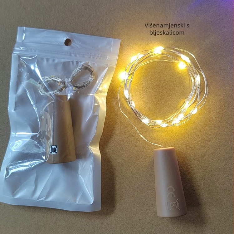 Niz lampica od vinskog čepa sa bakrenim kabelom, duljine 2 m, 20 LED, IP67, promjenjiva svjetlost, baterijsko napajanje, unutarnja dekoracija