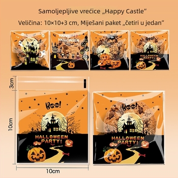 Samozatvarajuće OPP vrećice za pakiranje bombona i keksa s Halloween dizajnom — Happy Ghost 4-in-1, Pumpkin Cat 4-in-1, Happy Castle 4-in-1