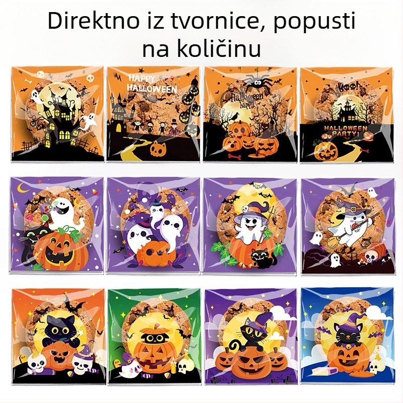 Samozatvarajuće OPP vrećice za pakiranje bombona i keksa s Halloween dizajnom — Happy Ghost 4-in-1, Pumpkin Cat 4-in-1, Happy Castle 4-in-1