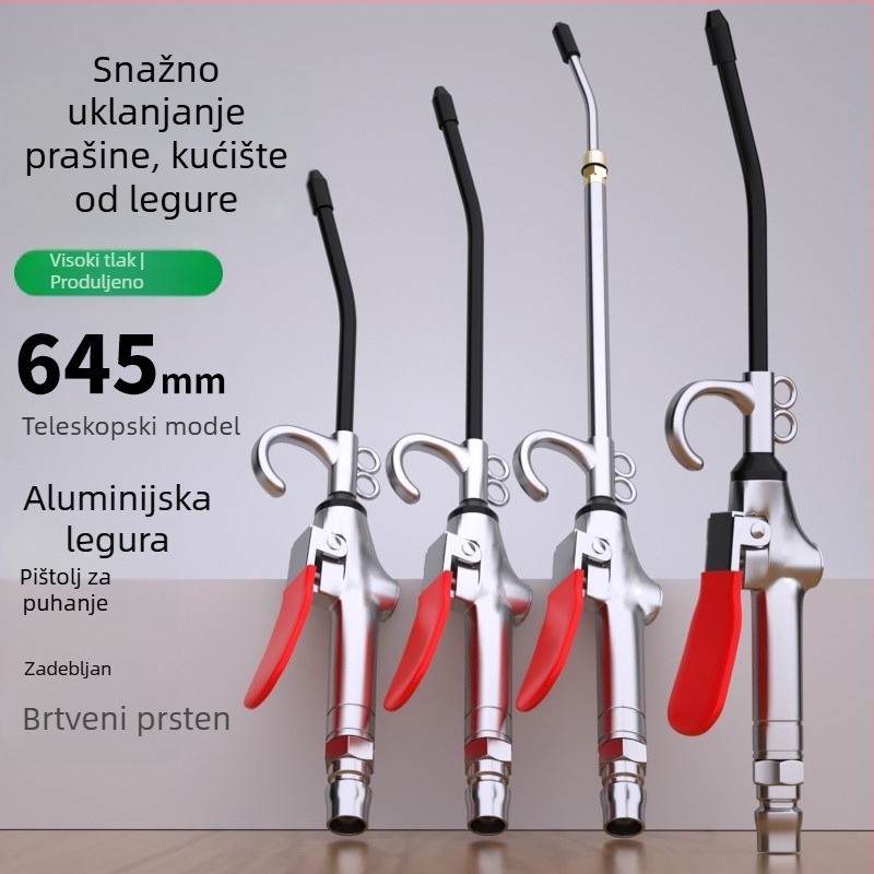 Pneumatski pištolj za izduvavanje prašine od aluminijske legure, visok tlak, produžena mlaznica