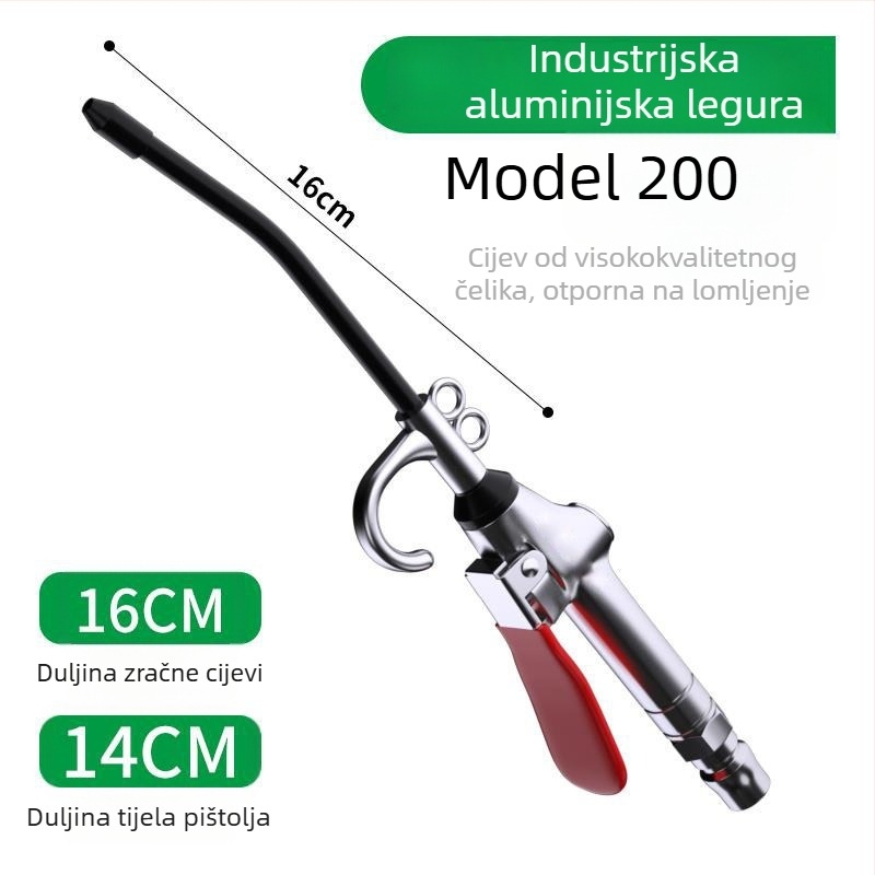 Pneumatski pištolj za izduvavanje prašine od aluminijske legure, visok tlak, produžena mlaznica