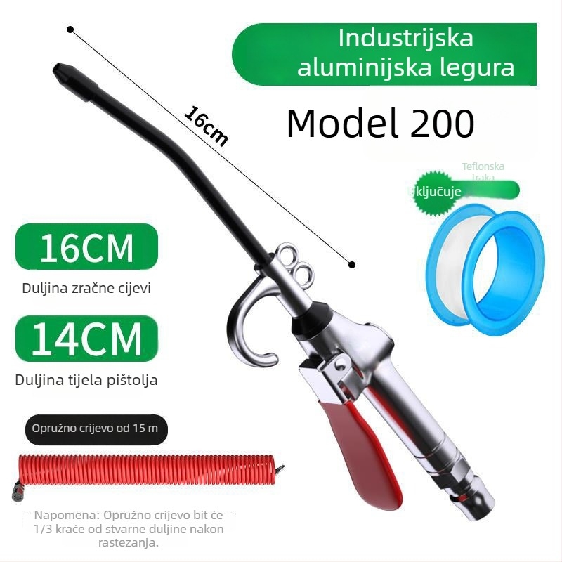 Pneumatski pištolj za izduvavanje prašine od aluminijske legure, visok tlak, produžena mlaznica