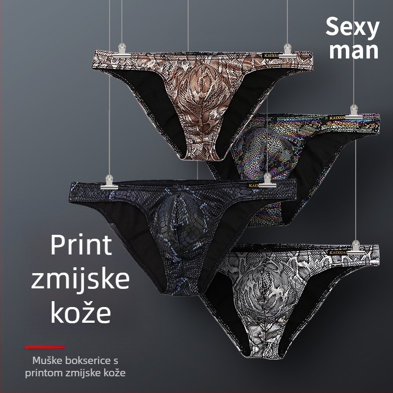 Muške gaćice niskog struka s uzorkom zmijske kože, poliester, U-oblik džepić