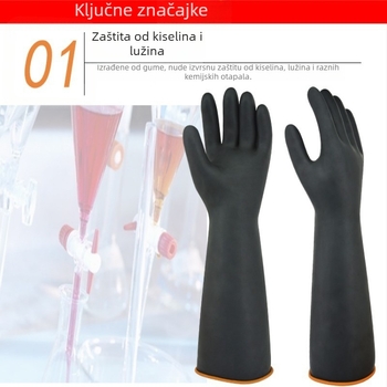 Industrijske gumene rukavice za kemijsku zaštitu, produžene i debele, crne, s teksturom goveđeg tetiva, otporne na ulje, vodonepropusne, otporne na koroziju, latex, otporne na kiseline i lužine.