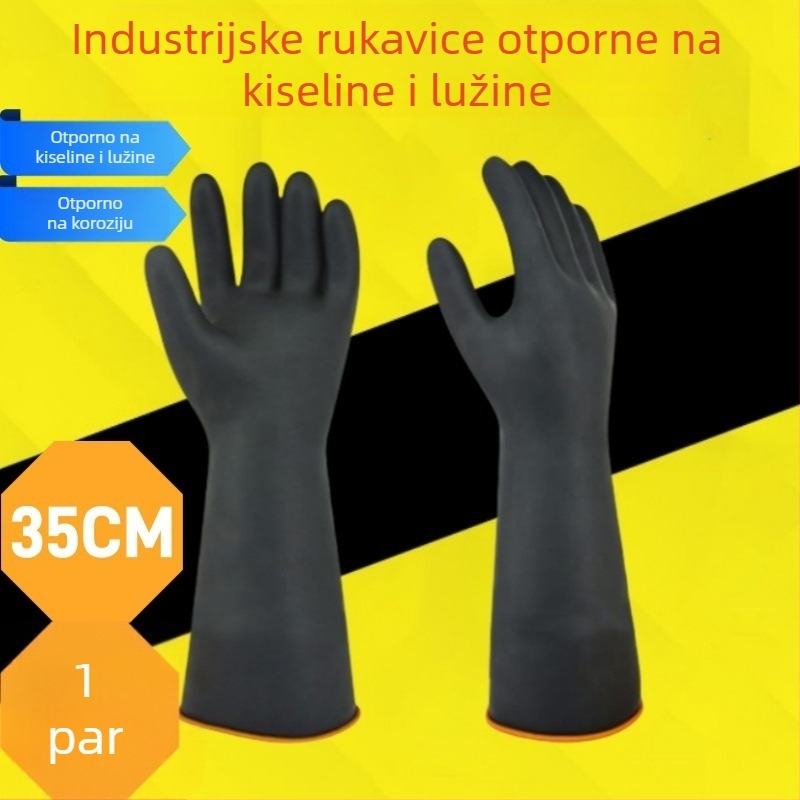 Industrijske gumene rukavice za kemijsku zaštitu, produžene i debele, crne, s teksturom goveđeg tetiva, otporne na ulje, vodonepropusne, otporne na koroziju, latex, otporne na kiseline i lužine.