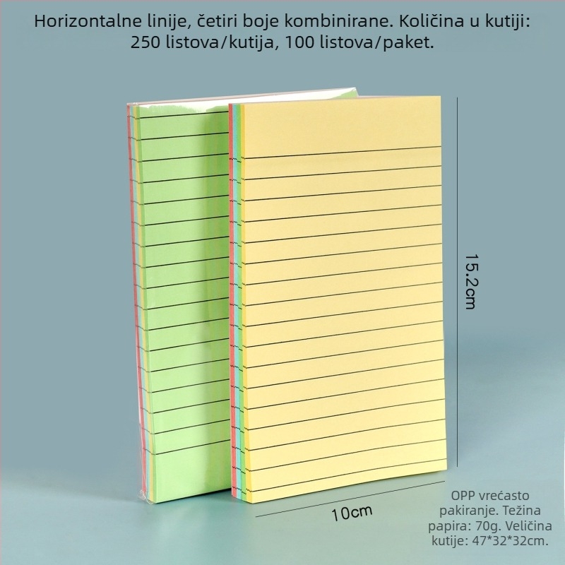 Šarene velike samoljepljive bilješke s vodoravnim crtama, kreativni odvojivi zapisnik, snažno ljepilo