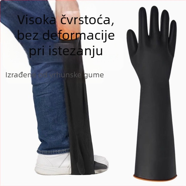 Industrijske gumene rukavice otporne na kiseline i baze, dvostrukog sloja, produžene, deblje, vodootporne, otporne na koroziju i habanje, crne.