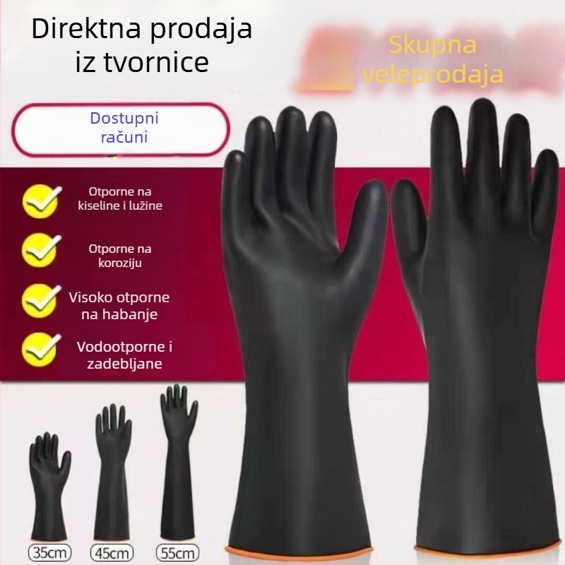 Industrijske gumene rukavice otporne na kiseline i baze, dvostrukog sloja, produžene, deblje, vodootporne, otporne na koroziju i habanje, crne.