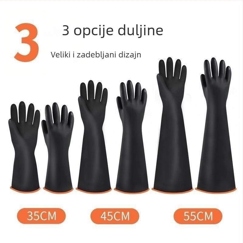 Industrijske gumene rukavice otporne na kiseline i baze, dvostrukog sloja, produžene, deblje, vodootporne, otporne na koroziju i habanje, crne.