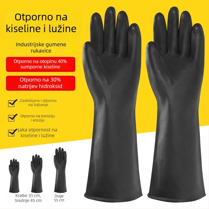 Industrijske rukavice otporne na kiseline i baze za kemijske eksperimente, debeli, vodootporni, crne gumene latex rukavice, otporne na habanje i protuklizne.