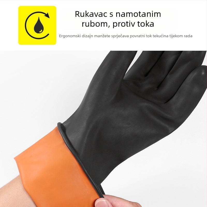 Industrijske rukavice otporne na kiseline i baze za kemijske eksperimente, debeli, vodootporni, crne gumene latex rukavice, otporne na habanje i protuklizne.