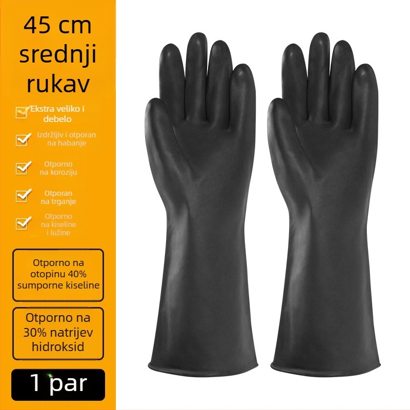 Industrijske rukavice otporne na kiseline i baze za kemijske eksperimente, debeli, vodootporni, crne gumene latex rukavice, otporne na habanje i protuklizne.