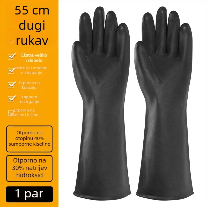 Industrijske rukavice otporne na kiseline i baze za kemijske eksperimente, debeli, vodootporni, crne gumene latex rukavice, otporne na habanje i protuklizne.