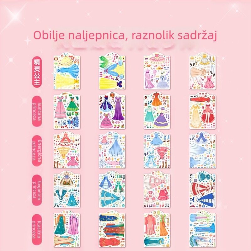 Knjiga naljepnica za oblačenje princeze za djevojčice od 3 do 6 godina, slatke naljepnice za oblačenje, edukativna igračka sa stranicama šminke