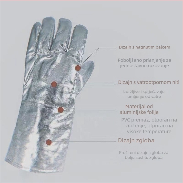 Rukavice od aluminijske folije za visoke temperature, izolacija, otpornost na vatru, zaštita od zračenja, debeli industrijski rukavici s pet prstiju