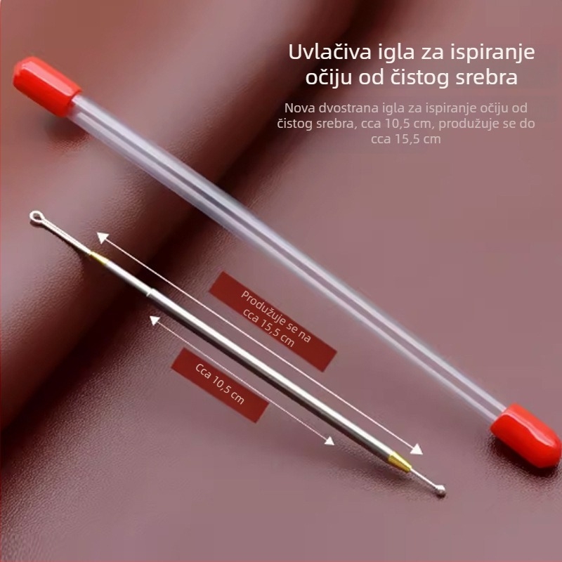Dvostruki završni alat za čišćenje uha i očiju od nehrđajućeg čelika s 925 srebrnim perlama i okruglom glavom za oči