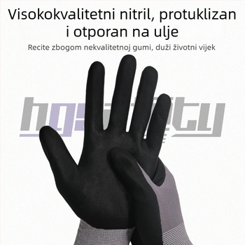 15G najlonske rukavice za industrijsku zaštitu, protuklizne, otporne na abraziju i ulje, dlan s nitrilnom pjenom, sigurnosne radne rukavice, višestruka primjena