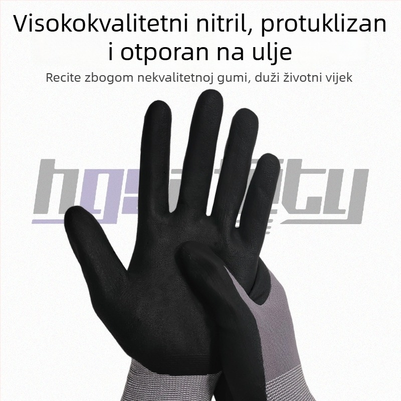 15G najlonske rukavice za industrijsku zaštitu, protuklizne, otporne na abraziju i ulje, dlan s nitrilnom pjenom, sigurnosne radne rukavice, višestruka primjena