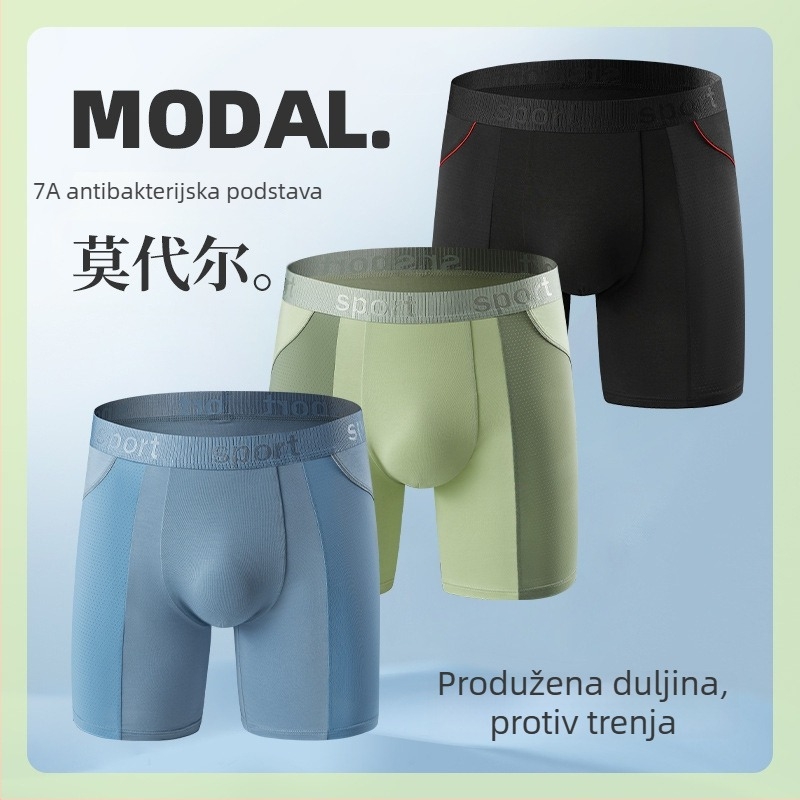 Muške bokserice od modal materijala s dugim nogama, protiv trenja, brzo se suše, antibakterijske