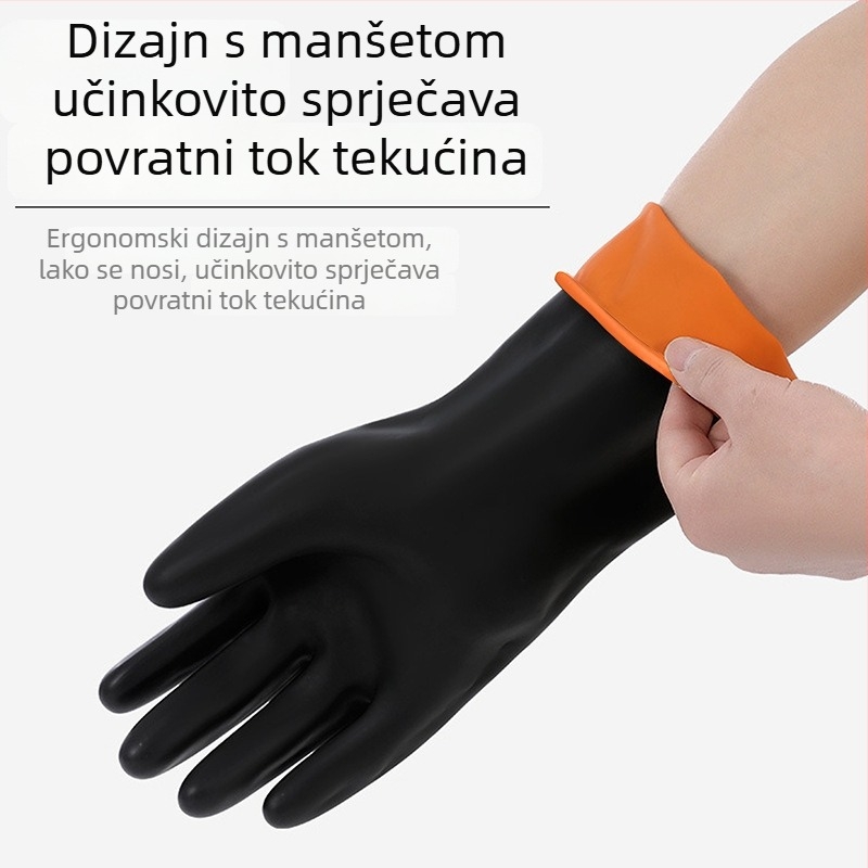 Lianli industrijske zaštitne rukavice od prirodnog lateksa, dvostruki sloj, otporne na kiseline i lužine, crne, duljina 35/45/55 cm