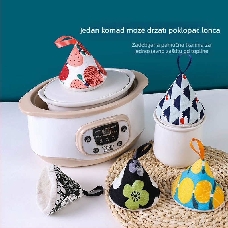Trokutni zaštitni kapak za lonac u japanskom stilu, zaštita drški i toplinski otporne kuhinjske rukavice za emajlirane i lijevane posude