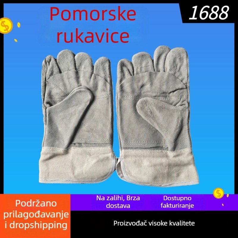 Rukavice za brodogradnju i mornaricu, kravlja koža, otporne na toplinu do 200°C, izolacija, otporne na habanje, sigurnosni alat za zavarivanje, visoka otpornost na visoke temperature, protuklizne