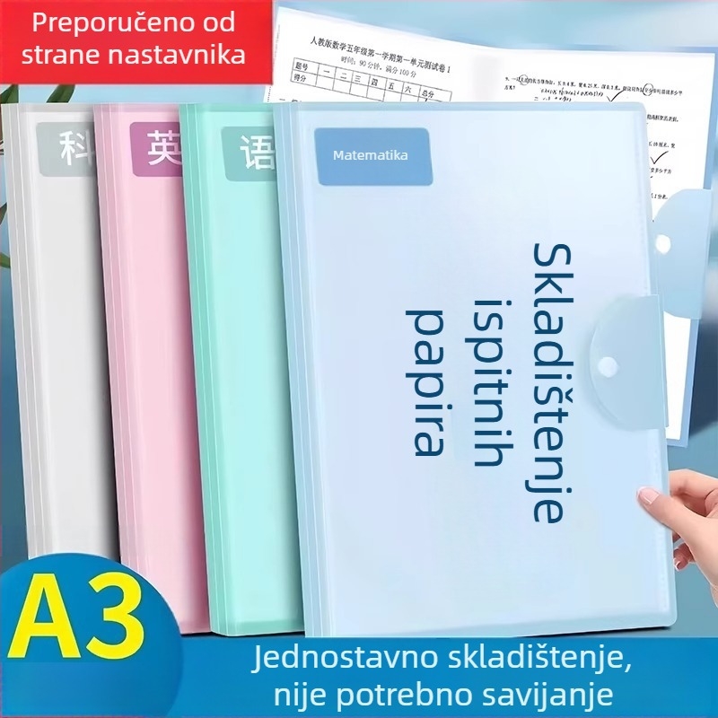 A3 knjiga za pohranu testova i dokumenata, organizator studijskih materijala za učenike