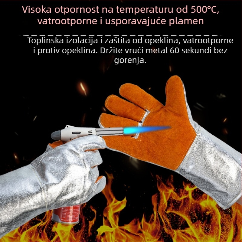 Rukavice s aluminijskom folijom za visoke temperature, izolacija topline, zavarivanje i roštiljanje, otporne na habanje, aramidne rukavice do 500°C