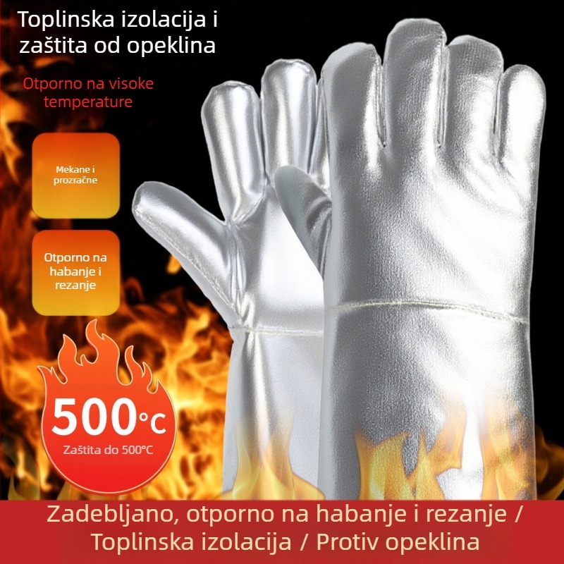 Rukavice s aluminijskom folijom za visoke temperature, izolacija topline, zavarivanje i roštiljanje, otporne na habanje, aramidne rukavice do 500°C