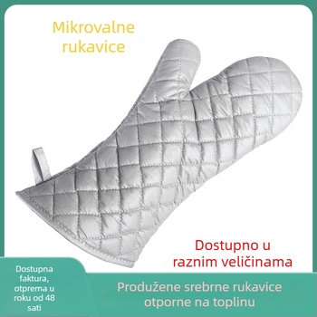 Srebrne kuhinjske rukavice otporne na visoke temperature, tri veličine (Velika, Srednja, Mala), debeli izolacijski sloj za pećnicu i mikrovalnu, 1 par